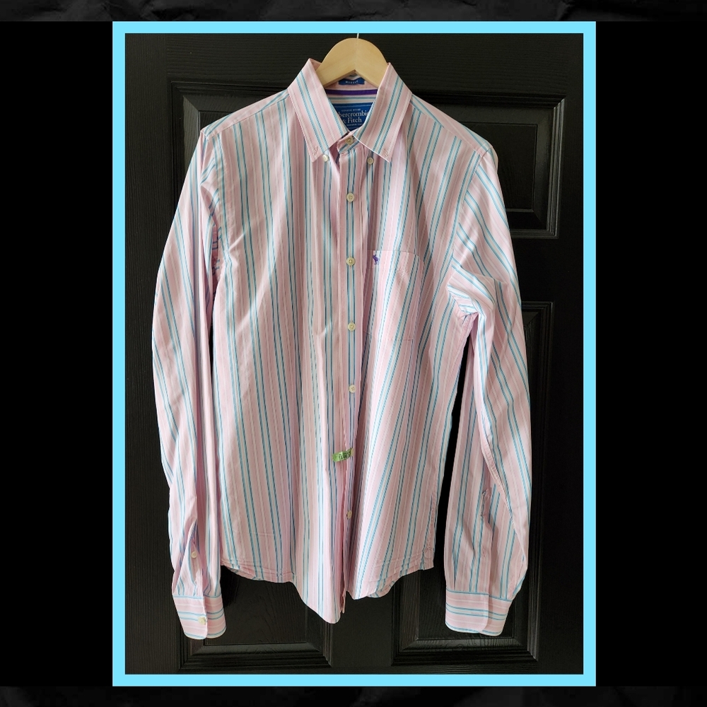 Vtg. Abercrombie & Fitch Men's Muscle Fit Striped Button Down Shirt Size Large